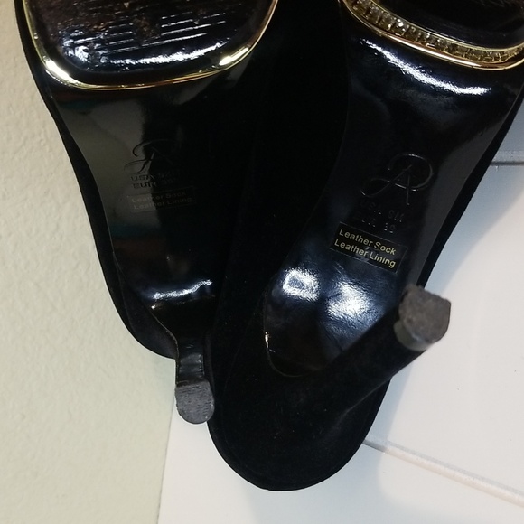 Adrianna Papell Peep Toe Heels Size 9.5 Black Suede Bling main image 7